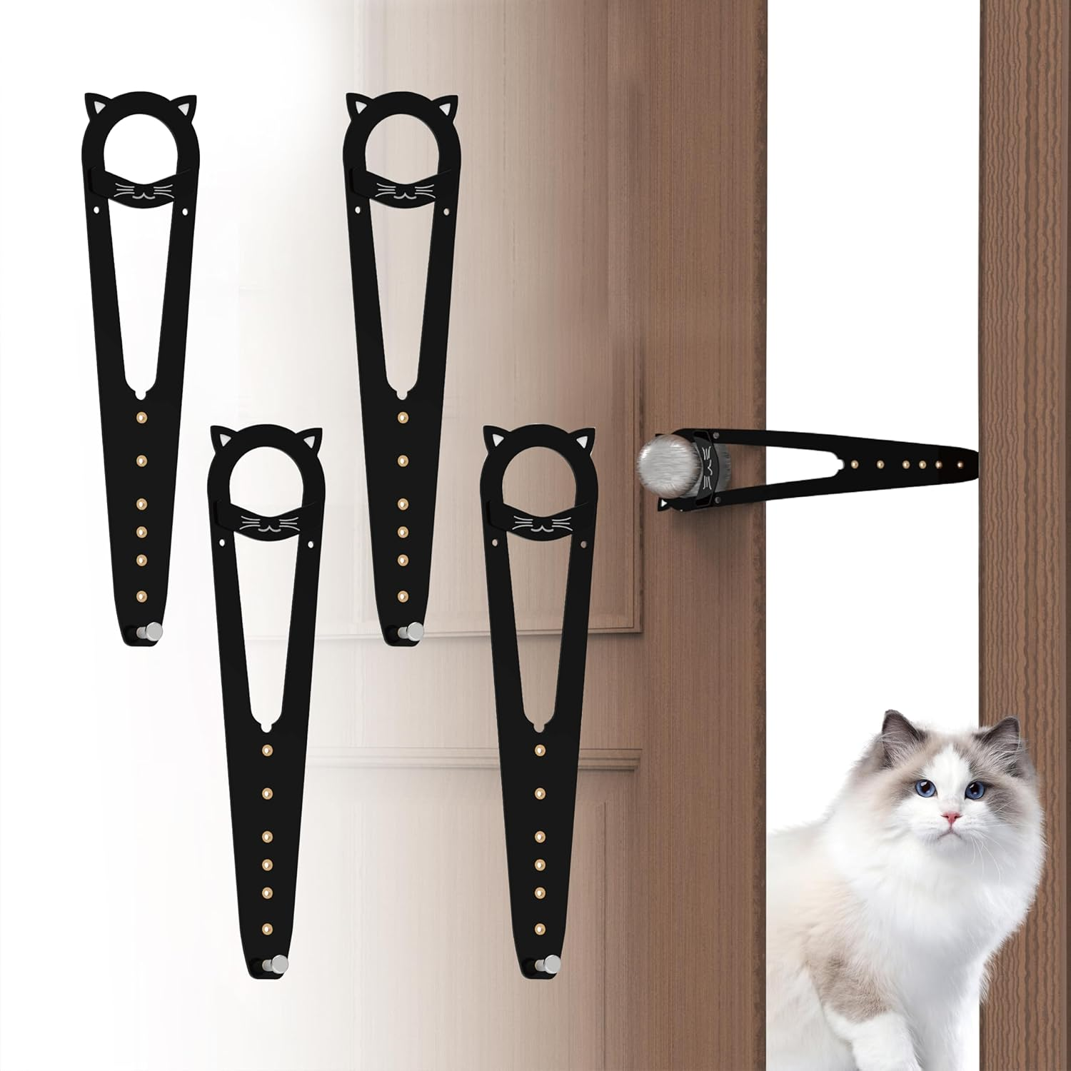 Neobay Cat Door Latch with Stabilizer, 7 Sizes Adjustable Door Prop for Cats to Keep Dog Out of Litter Box, Economical Alternative of Pet Gates and Interior Pet Door, Blcak, 2 Packs