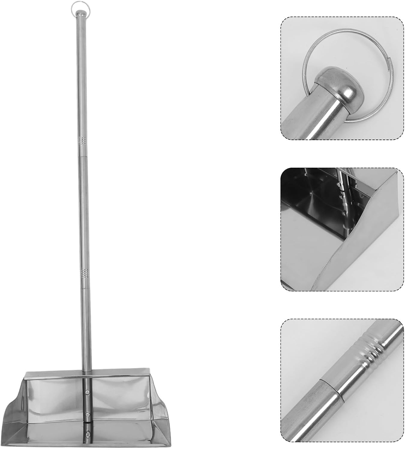 VALICLUD Stainless Steel Upright Dustpan with Long Handle, Heavy Duty Handheld Garbage Shovel for Indoor and Outdoor Cleaning, Large Size Ground Dustpan Suitable for Home and Garden Use image number 3