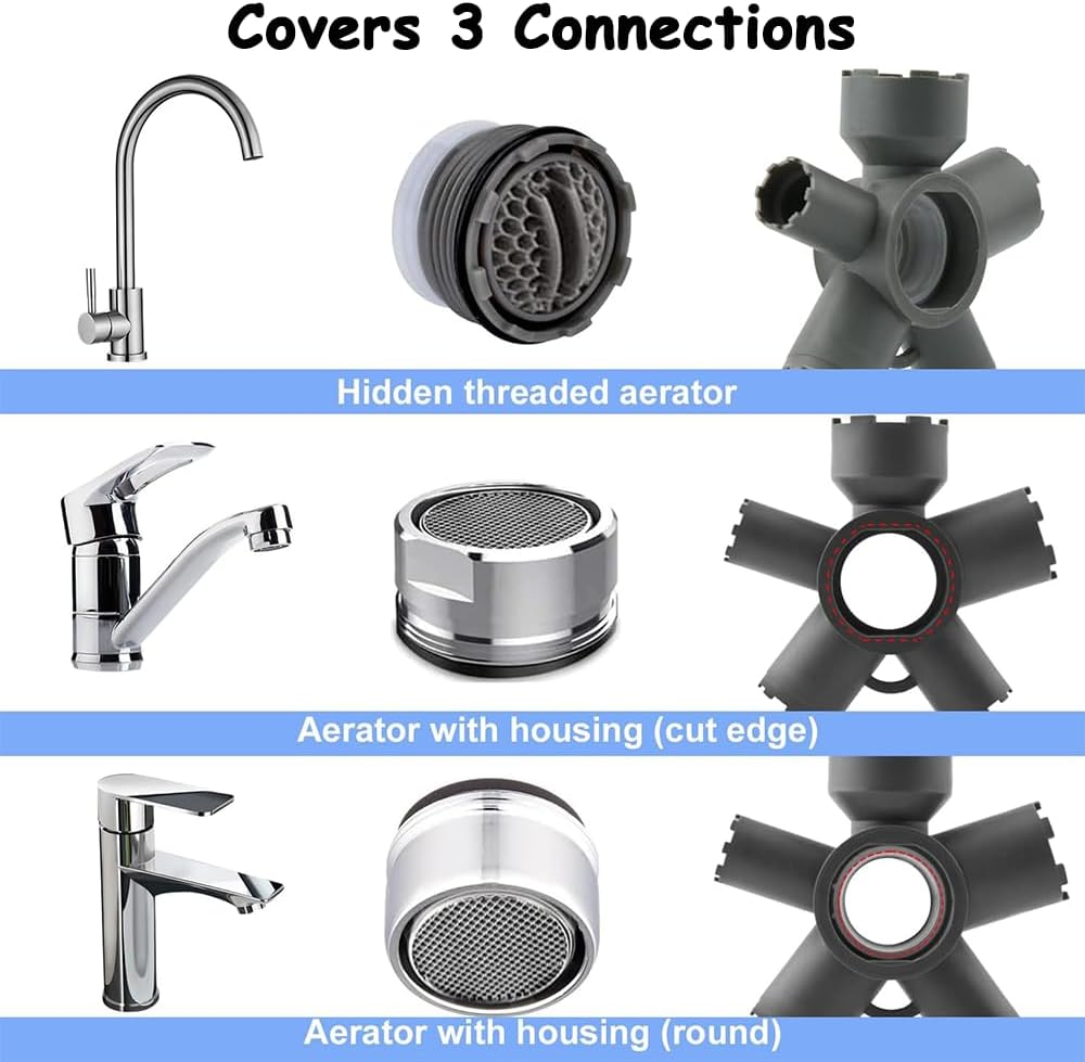 10-In-1 Universal Faucet Aerator Removal Tool,Compatible with M28 M24 M22 M21.5 M18.5 M16.5 Standard & Hidden Aerators,Non-Slip Bubbler Replacement Key for Sink, Kitchen, Bathroom & Outdoor Faucets image number 3