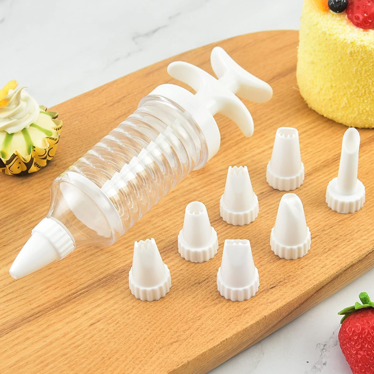 1 X White Pipe Nozzles with Syringe 8 X Plastic Piping Nozzle Dispenser Icing Piping Tips for Cupcakes and Cake Decorating Tools Kitchen Tools and Gadgets image number 2