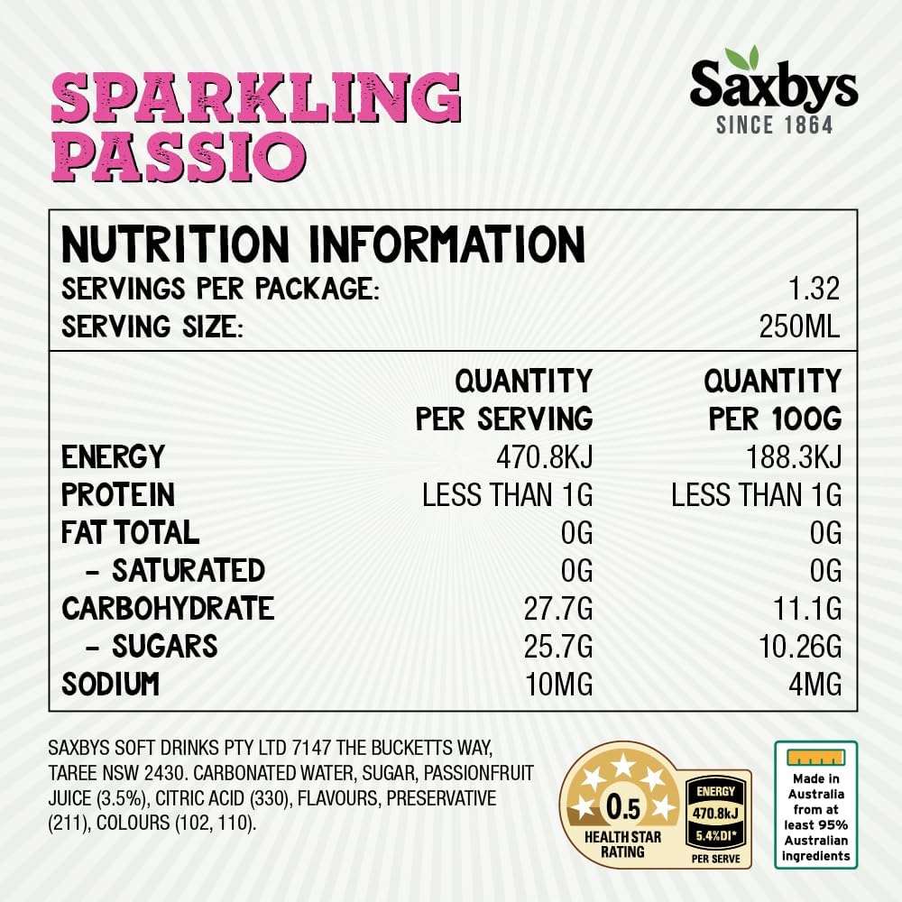 Saxby'S Sparkling Passio 330Ml X 15 image number 4