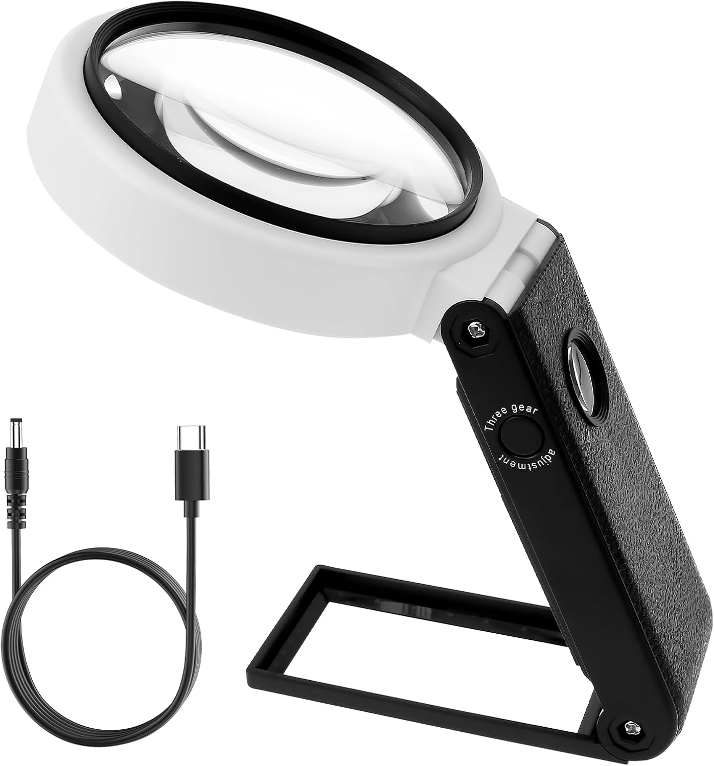 Magnifying Glass with Light and Stand 10X 25X Foldable Magnifier USB Handheld and Standing Illuminated Magnifier Reading Lighted Magnifying Glass for Reading(Black,1) image number 2