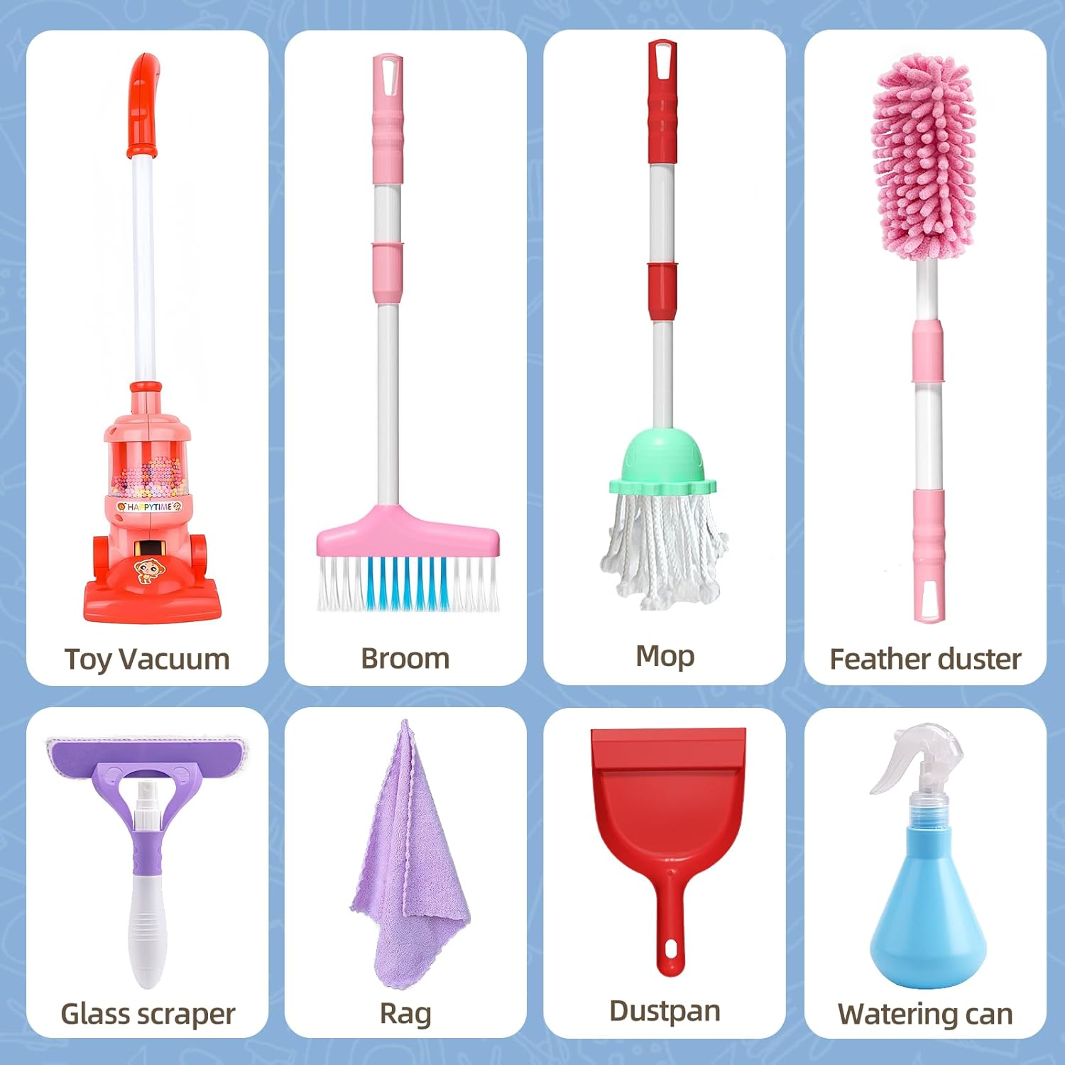 Kids Cleaning Toy Set ,8Pcstoddlers Cleaning Set Housekeeping Pretend Play Toy Cleaning Set,Kids Broom and Vacuum Cleaner for Ages 3+ Boys Girls image number 5