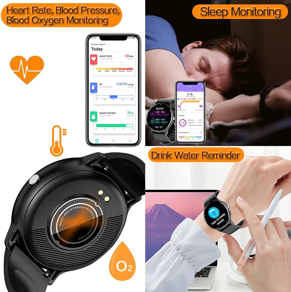 0.8Cm Ultra Thin Smart Watch Fitness Tracker Pedometer with Heart Rate, Blood Pressure, Blood Oxygen and Sleep Monitoring Functions, Support Message Synchronization, Multiple OSD Languages image number 6