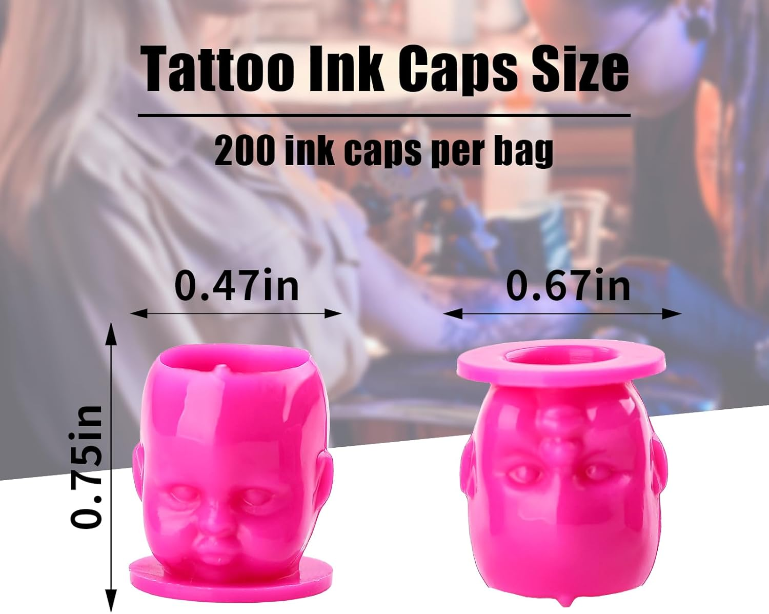 YILONG 200PCS Disposable Tattoo Ink Caps Doll Tattoo Ink Cups with Stable Base Permanent Makeup Pigment Holder Container Cap Tattoo Accessory Tattoo Supplies,Rose Red - Doll 200Pcs-Black image number 3