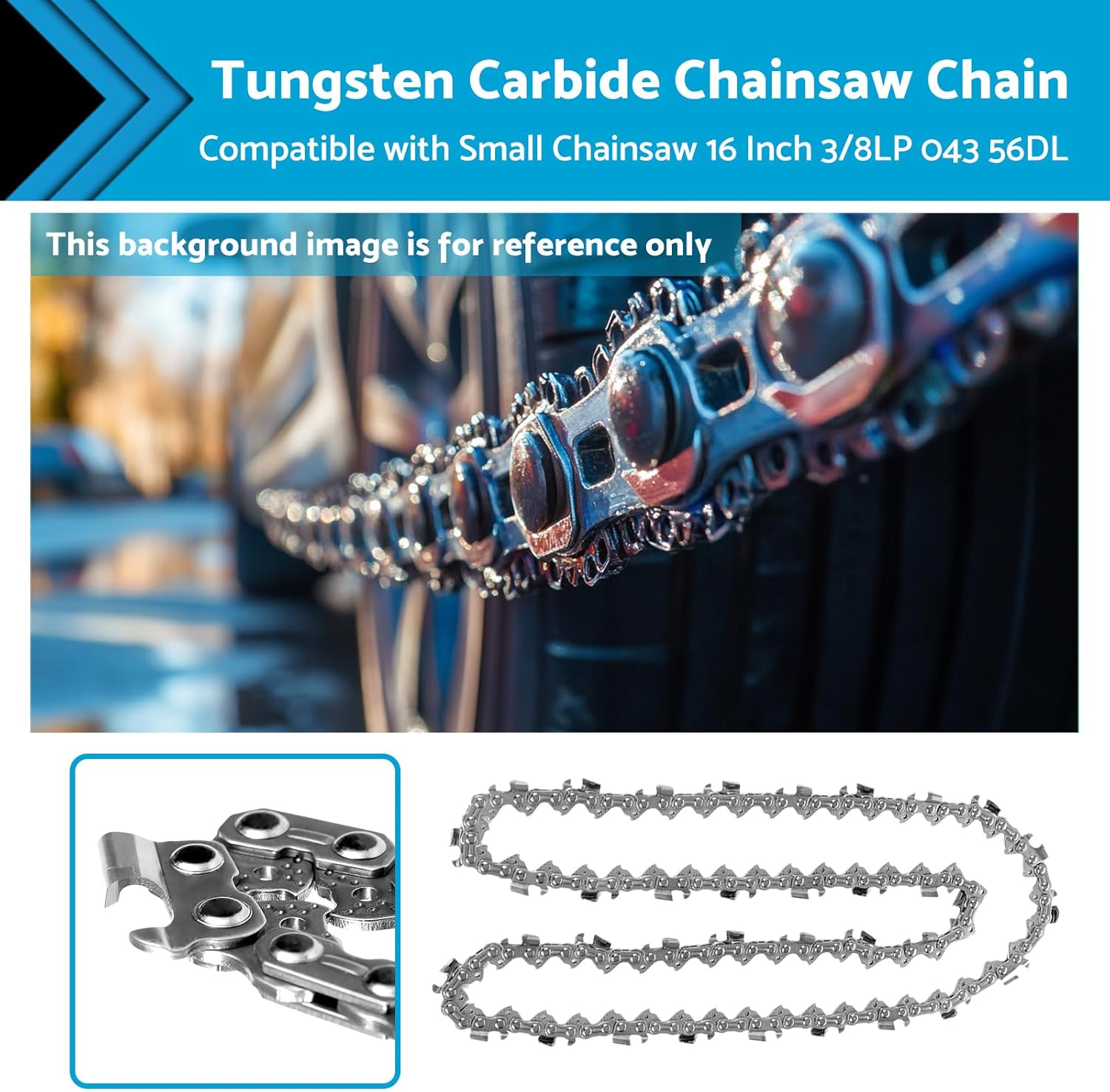 1X 16" Tungsten Carbide Chainsaw Chain .043 3/8LP 56DL Suitable for MS170-MS250 image number 6