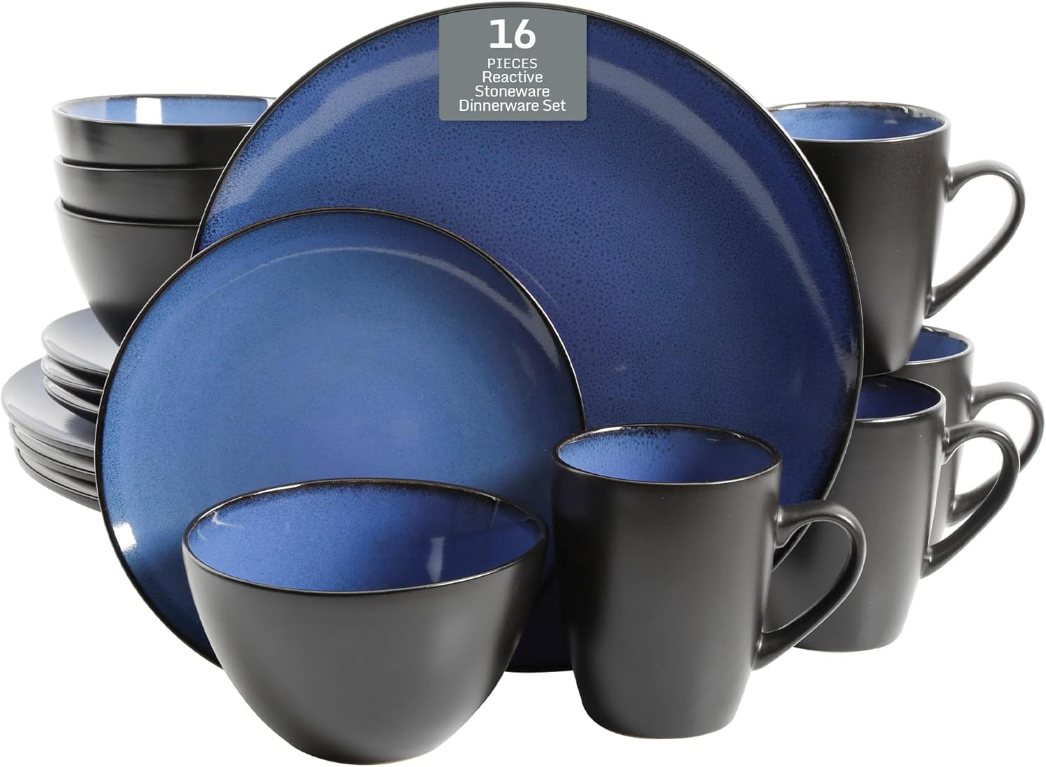 Gibson Home 109536.16R Reactive Stoneware Soho round Dinnerware Set, Blue, 16 Piece