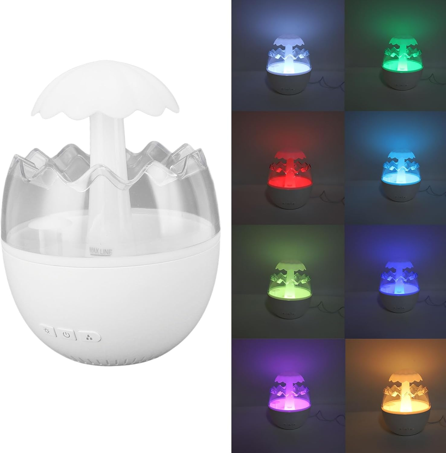 Water Drip Air Humidifier, 450Ml White Noise Colorful Night Light 5H Timing Scent Air Machine, Eggshell Adjustable Rainfall Aromatherapy Diffuser for Bedroom image number 1