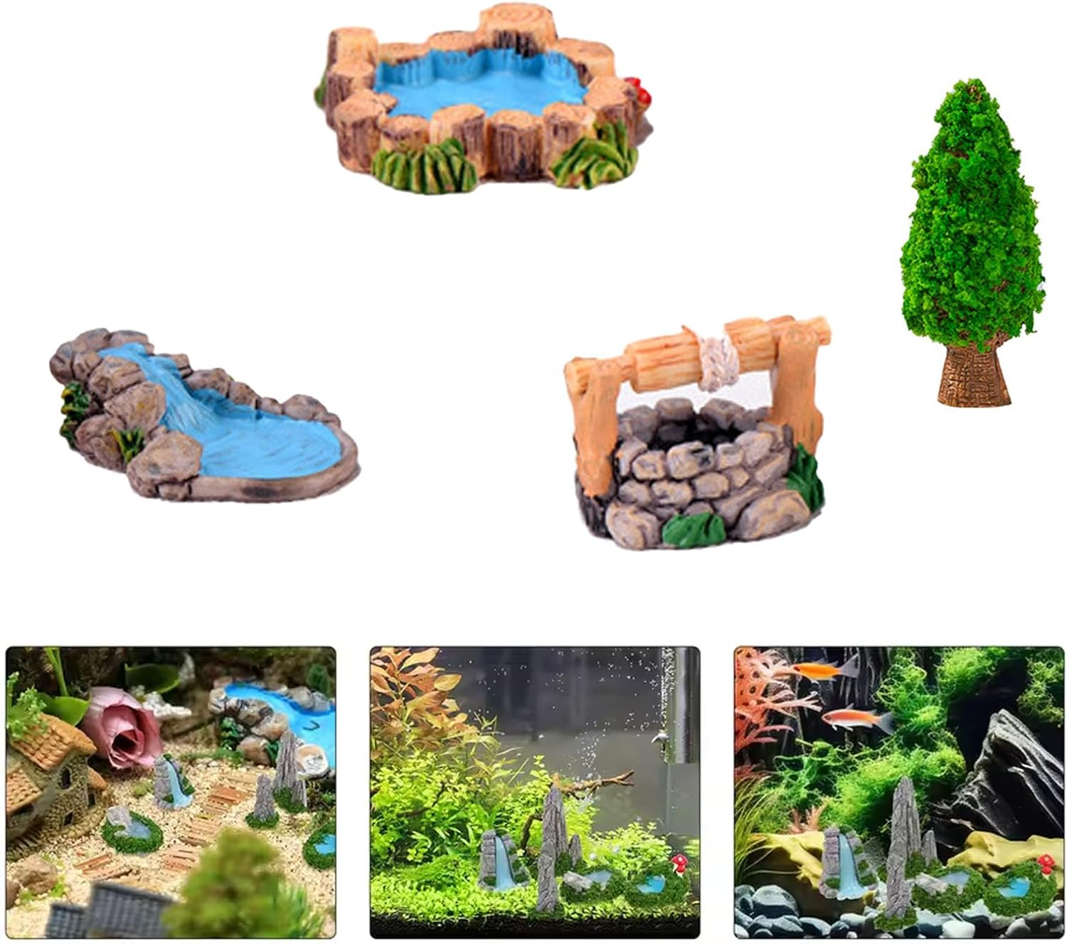 Miniature Fairy Garden Ornaments Set - Mini Garden Bridge, Lighthouse, Water Well, Pond Figurines for DIY Craft Garden Decoration image number 2