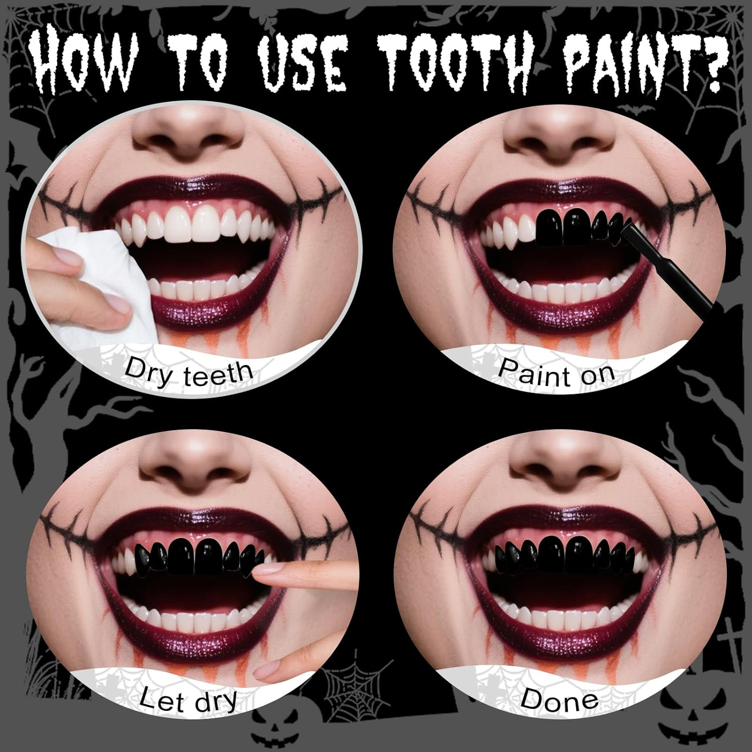 YBUETE Professional Halloween White Tooth Paint,Instant Bright White Vampire Tooth, Safe Long Lasting SFX Teeth Paint, Perfect for Cosplay, Halloween Makeup, Theater, and Special Effects image number 3