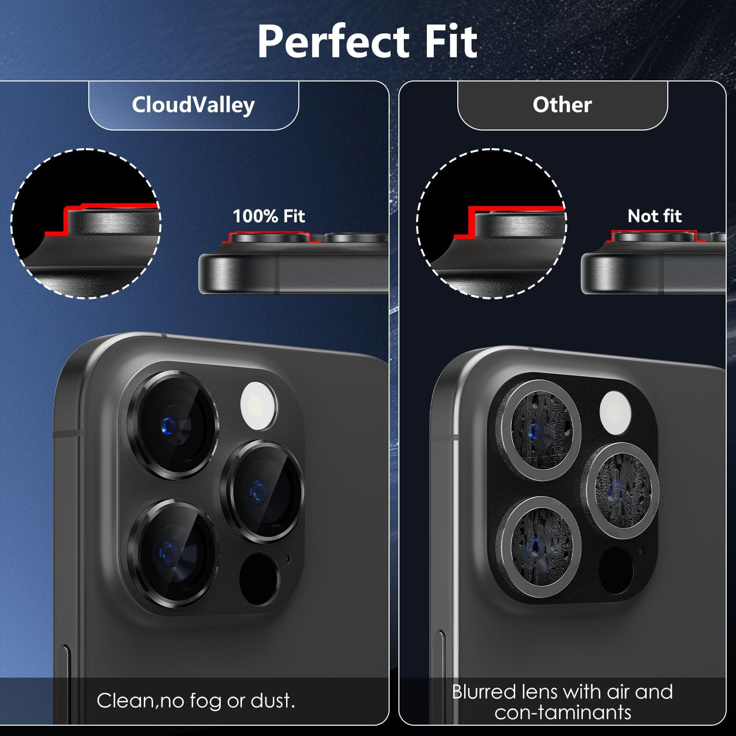 Cloudvalley for Iphone 16 Pro/Iphone 16 Pro Max Camera Lens Protector, [AR+AF 98% Transmittance] [Full Coverage] Ultra-Hd Tempered Glass Cover, Metal Lens Screen Protective,Black Titanium image number 2
