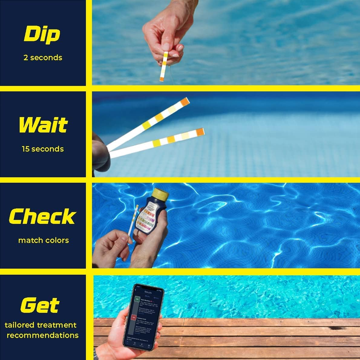 Aquachek Yellow 4-Way Pool and Spa Test Strips - 50 Yellow Test Strips - Swimming Pool Test Strips for Ph, Free Chlorine, Total Alkalinity, and Cyanuric Acid - Quick and Accurate Results - Testing Kit image number 4