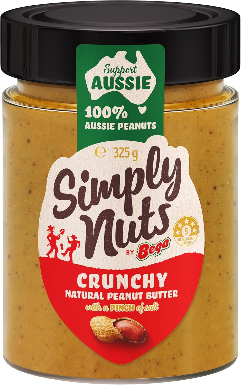 Bega Simply Nuts, Crunchy Natural Peanut Butter, with a Pinch of Salt, 100% Australian Peanuts, Jar 325G image number 1