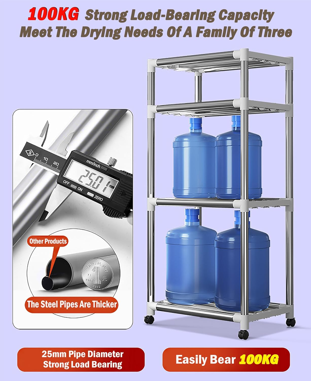 Zekroh Clothes Dryer, 2300W Drying Machine for Laundry, Three-Layer Portable Dryer Thickened Steel Pipe, Maximum Load-Bearing Capacity 100Kg, Indoor Airer Wet Laundry Drying Rack (Blue 1) (7) image number 1