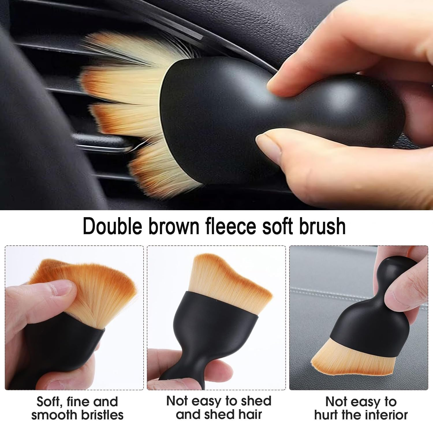 Lxcshljx 5Pcs Car Interior Detailing Cleaning Brush Kit, Soft Bristles Auto Detailing Brush Set, Scratch Free Vehicle Dust Removal Brushes, Crevices Cleaning Brush Supplies for Dashboard, Air Vents