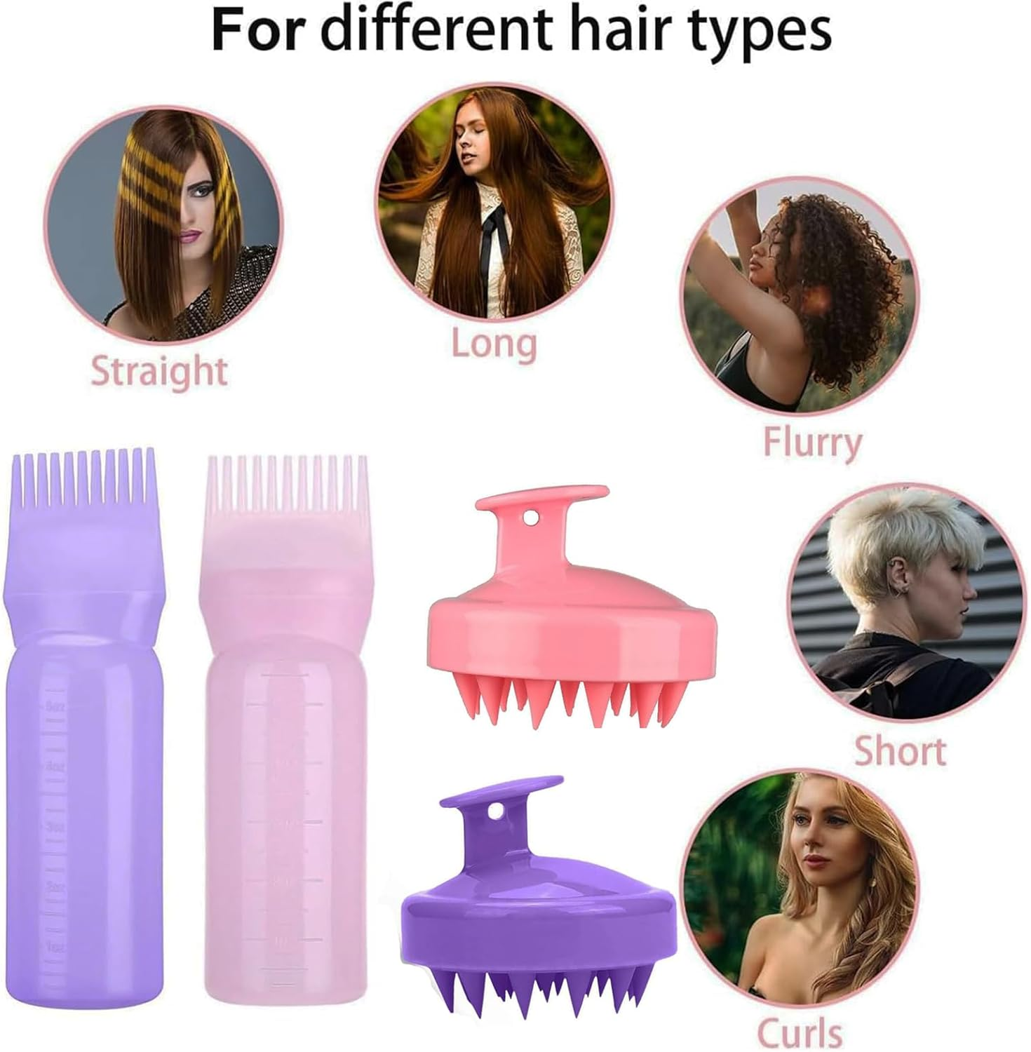 4Pcs Root Comb Applicator Bottle and Hair Massage Brush ，Hair Oil Dye Applicator with Graduated Scale for Precise Application Ideal for Coloring and Scalp Treatment (Pink) image number 4