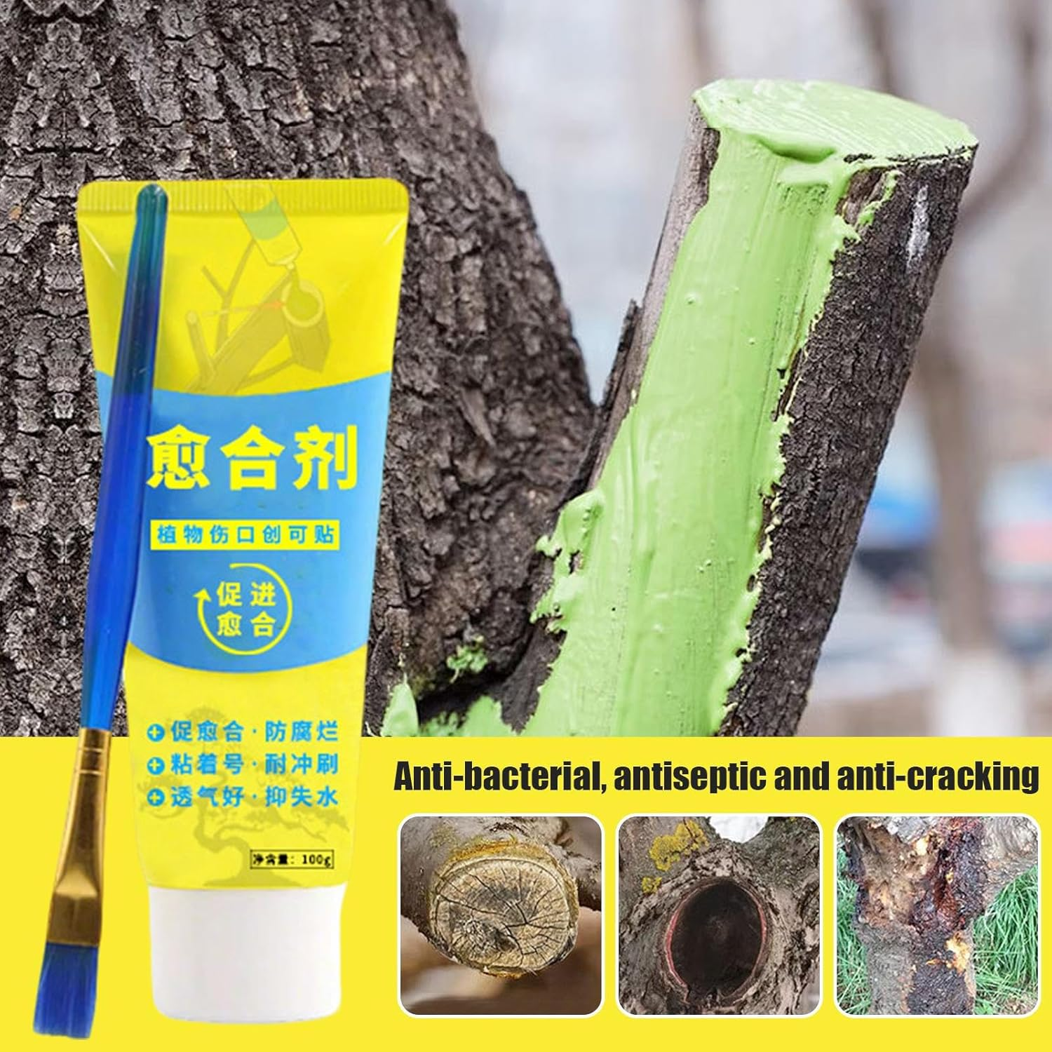 Grafting Tree Sealer | Tree Trunk Paint Sealer after Cutting,100G Weatherproof Paste with Brush, Trunk Dressing Supplies for Home Gardening Bonsai Agriculture image number 5