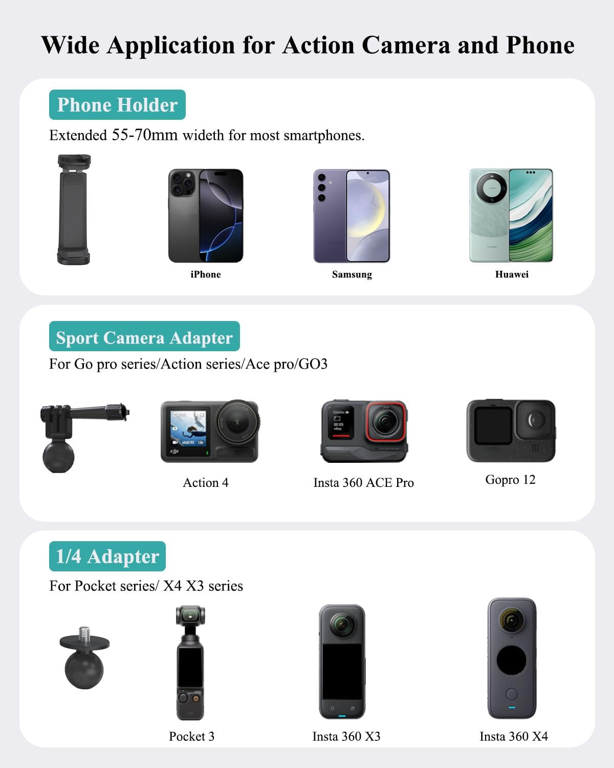 VVNTVEE Car Camera Mount for Go Pro,Metal Suction Cup Mount for Phone/Action Camera Hero 13 12 Pocket 3 Action 5 Pro Action 4 3 X4 X3 with 360&deg; Adjusted Ball-Head Magic Arm image number 5