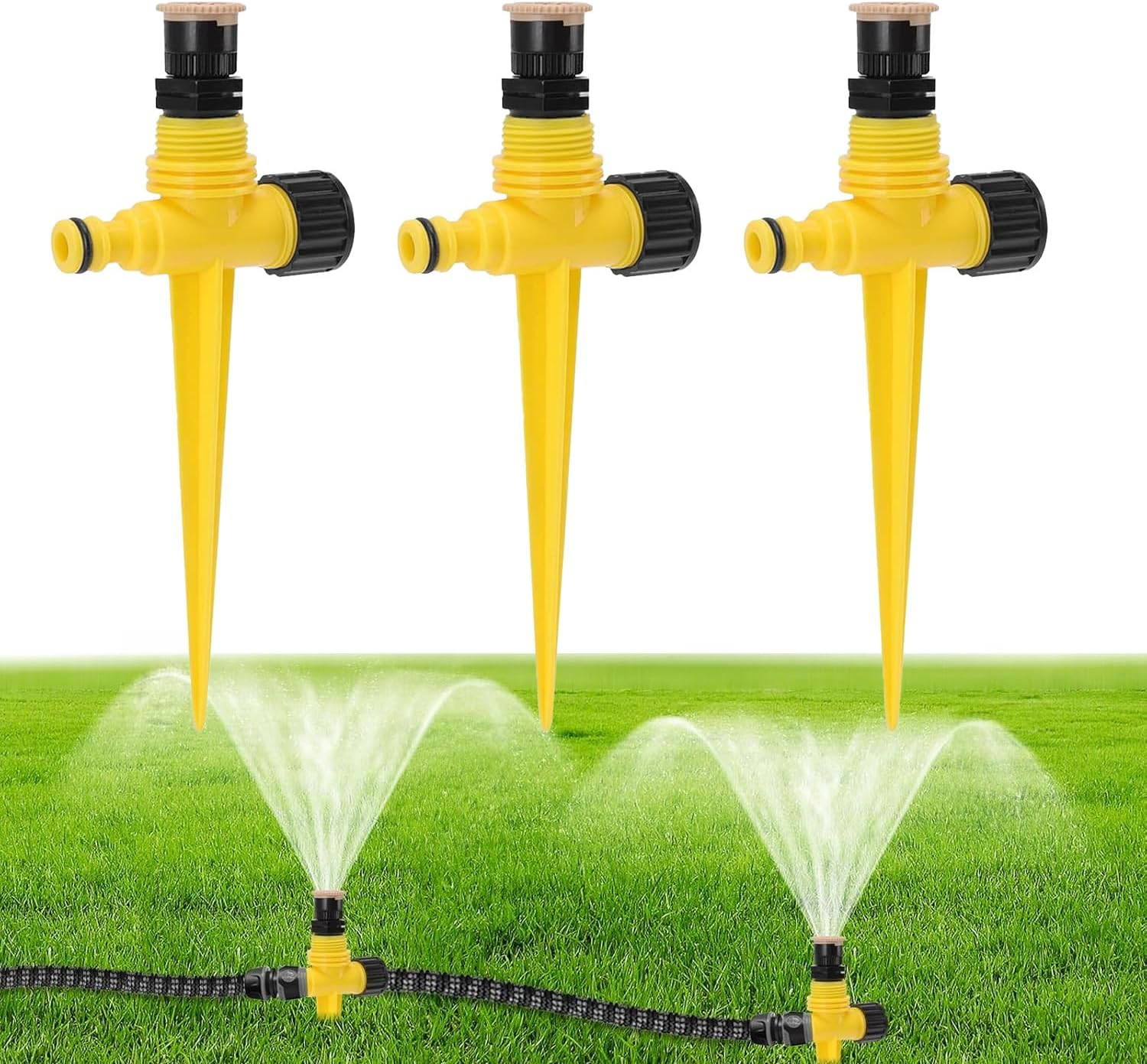 Proxima Direct 3 Pack Garden Sprinklers Lawn Sprinkler Automatic 360&deg; Rotating Lawn Sprinkler Adjustable Watering System for Yard Garden Lawn Large Coverage Area (Yellow)
