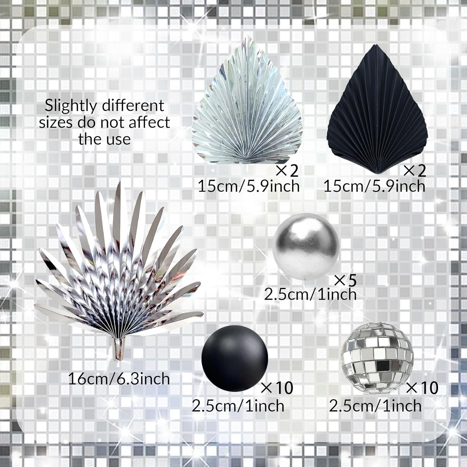 Jevenis Black Sliver Disco Balls Cake Decoration Silver Palm Leaves Cake Decoration Stars Cake Decoration 70S Party Supplies 70S Birthday Cake Decoration Disco Bachelorette Party Supplies image number 3
