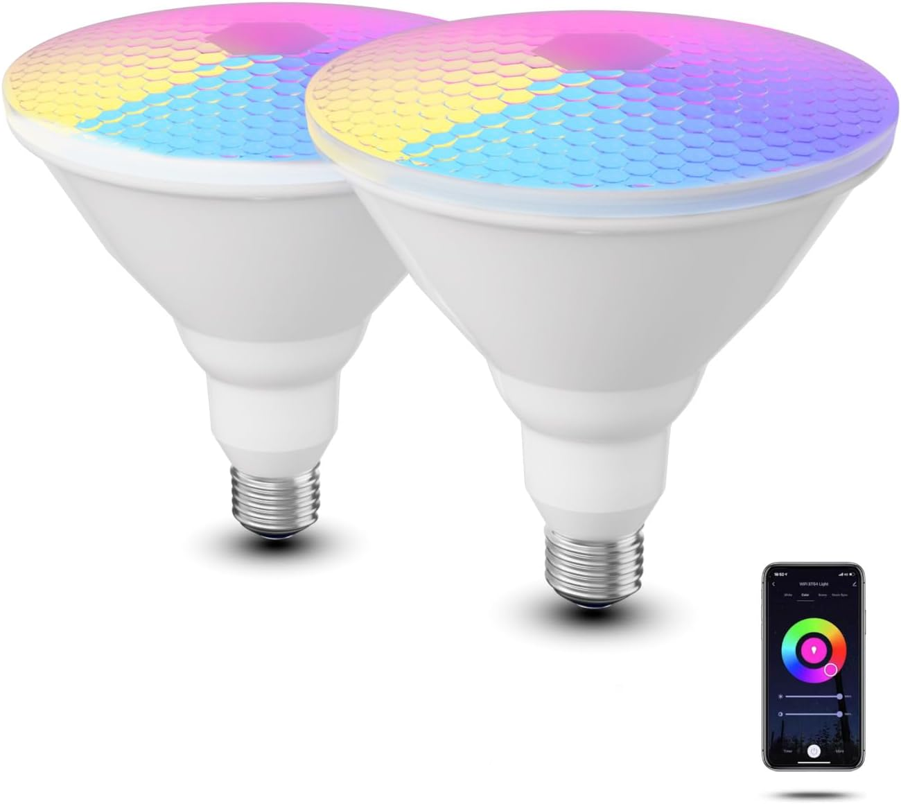 7Pandas PAR38 LED Color Changing Flood Light Bulb with Remote Control, 60W Equivalent 950LM, Dimmable RGB Colored Light Bulbs Compatible with Alexa & Google Assistant, 2Pack