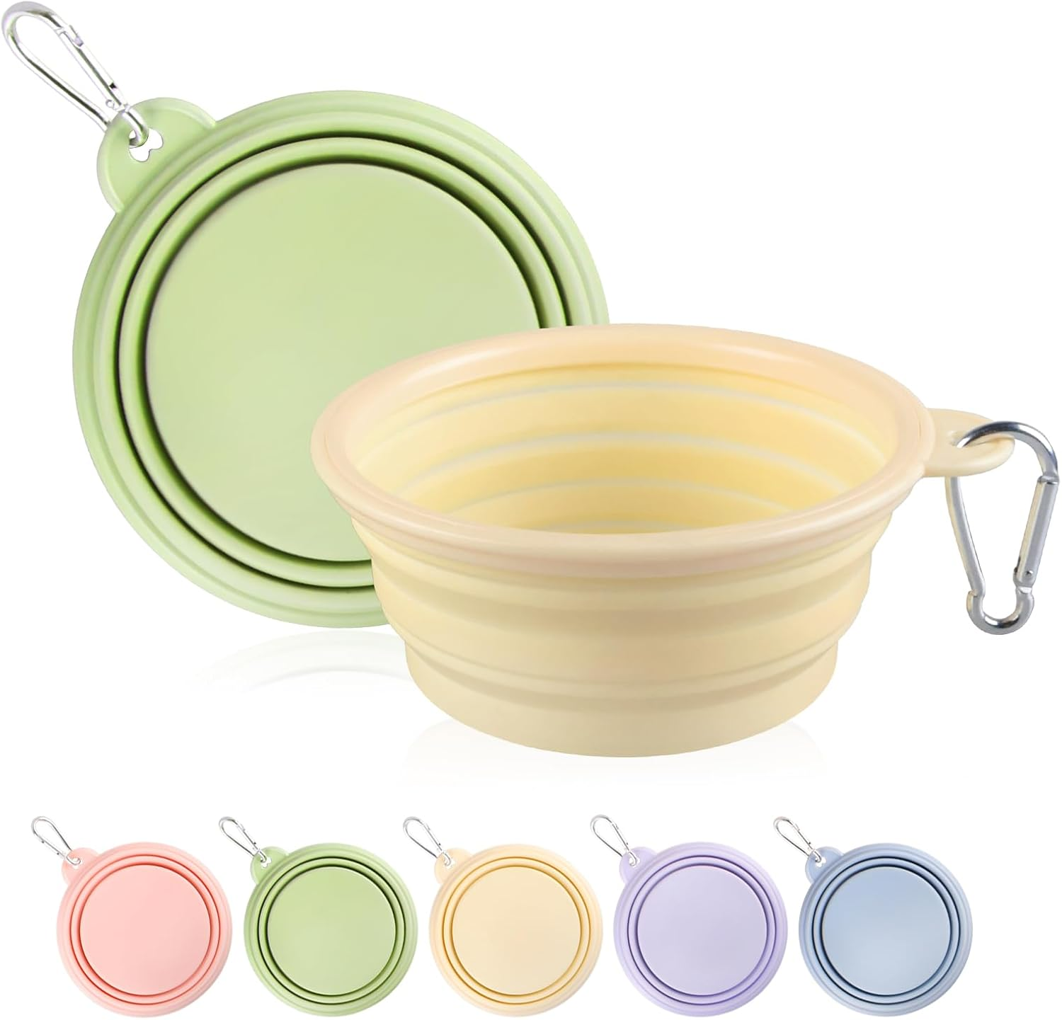 Collapsible Dog Bowls 2-Pack, Portable Travel Dog Bowl with Carabiner, Food-Grade Silicone Pet Bowl for Hiking, Walking(Macaron Yellow and Green) image number 4