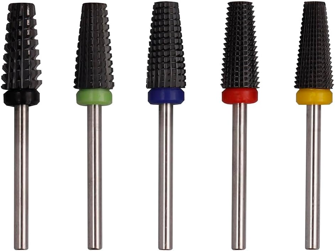Yakamoz 5Pcs Nail Drill 5 in 1Bits Set, 2.35Mm Shank Ceramic Nail Polish Head Drill Bits Electric Manicure Nail File Bit for Acrylic Nail & Manicure Pedicure