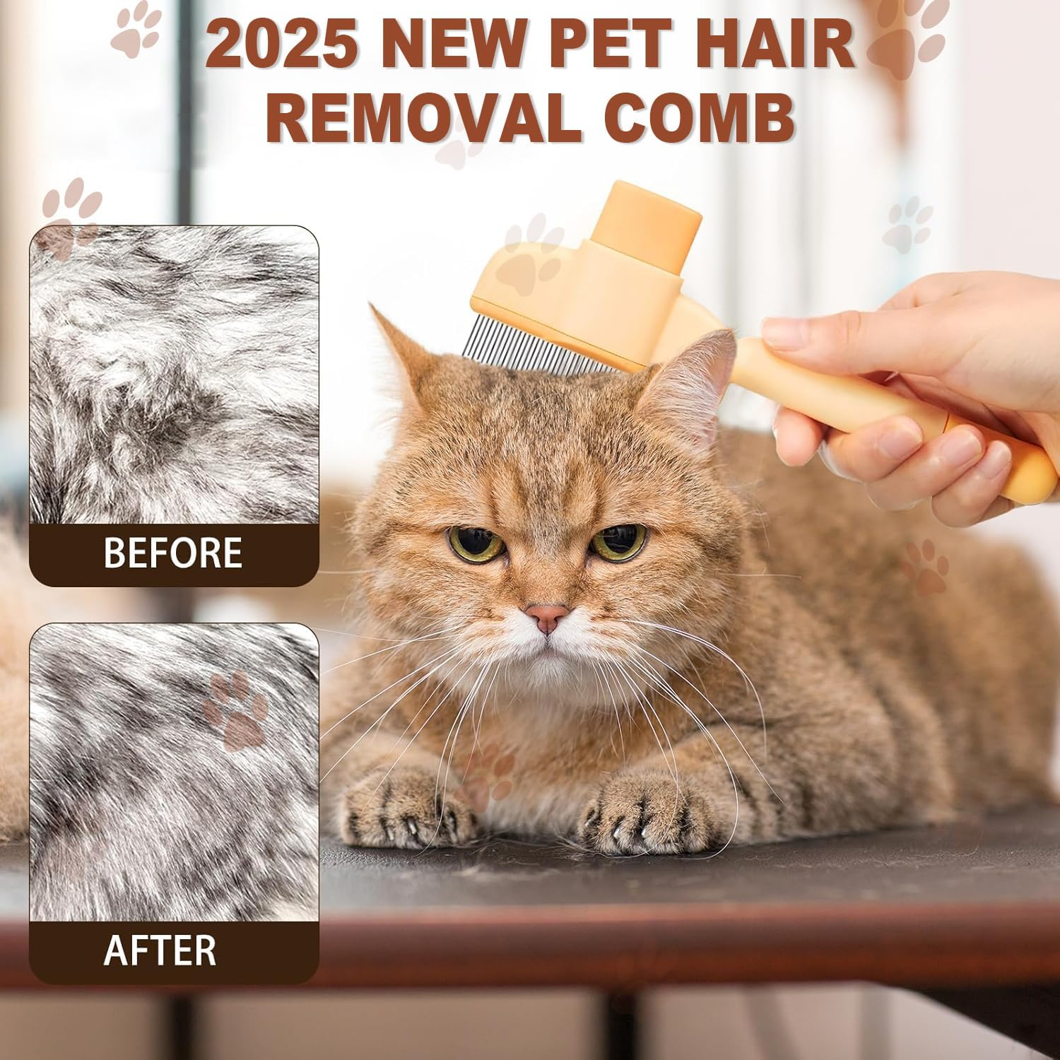 IONPSHG Cat Comb Grooming Tool Self Cleaning Grooming Brush for Cats and Dogs Cat Hair Removal with Release Button Pet Flea Comb Removes Fur Relieves Pain for Massaging and Cleaning Shedding Pet Hair image number 6