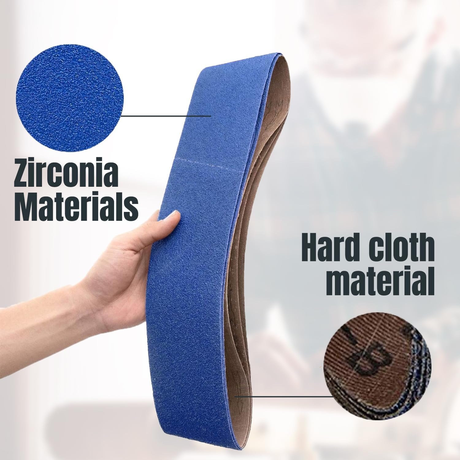 POWERTEC 3PK 4X36 Sanding Belts, 120 Grit Zirconia, 4 X 36 Inch Sanding Belts for Benchtop Belt and Disc Sander, Belt Sandpaper for Woodworking, Metal Grinding, Deburring, Rust Removal (443612Z-3) image number 2