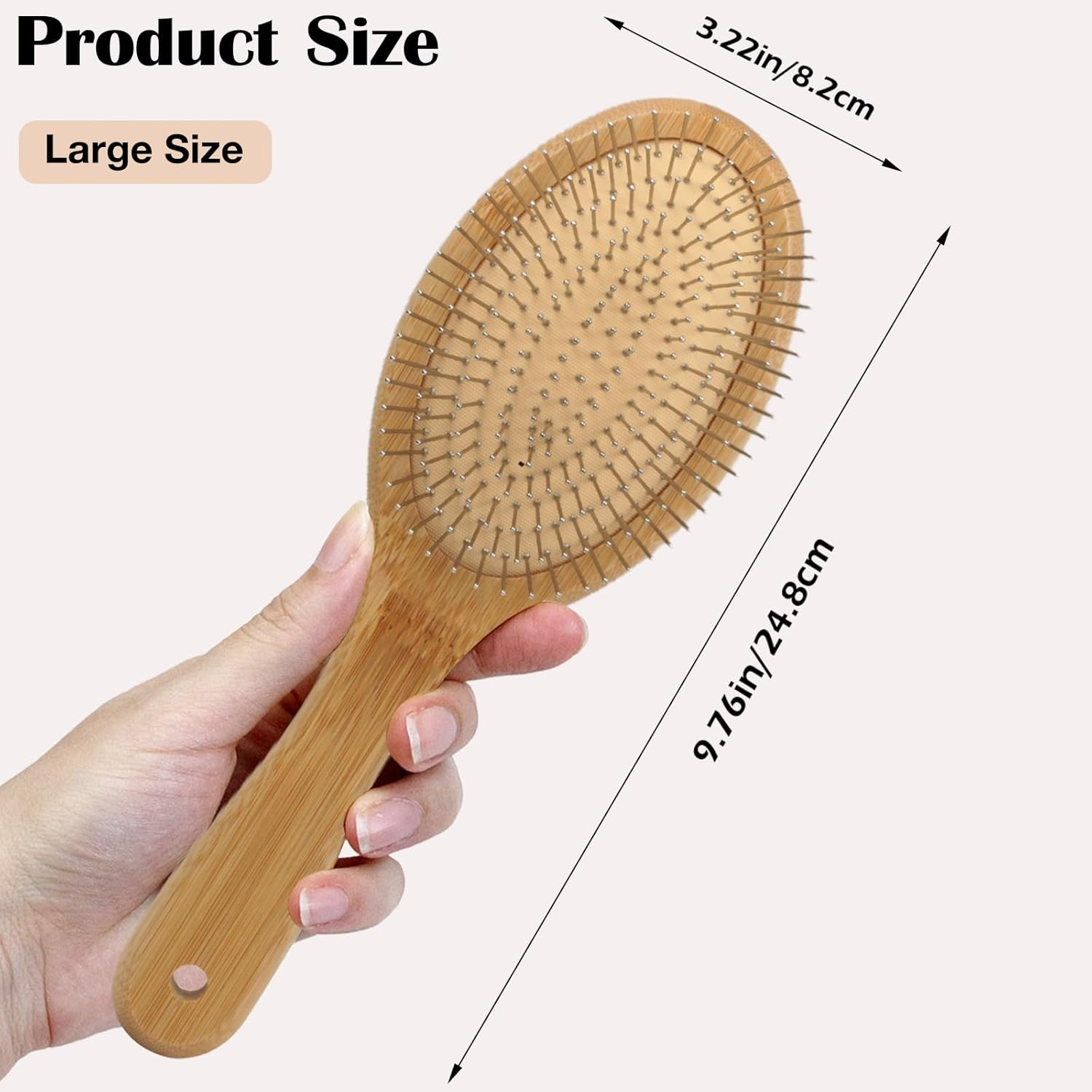 Bamboo Hair Brush, with Metal Bristles - Anti-Static, for Smoothing & Massage & Detangling, for All Hair Type, Men, Women, Children image number 2