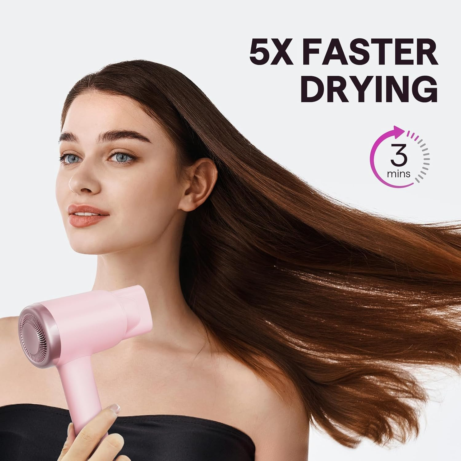 Hair Dryer, Wavytalk Turblow Pro Fast Drying Blow Dryer with Diffuser, High Speed Hair Dryer with 110,000 RPM, Pro Negative Ions to Reduce Damage & Frizz, 3 Speeds & 3 Temps, Pink image number 6