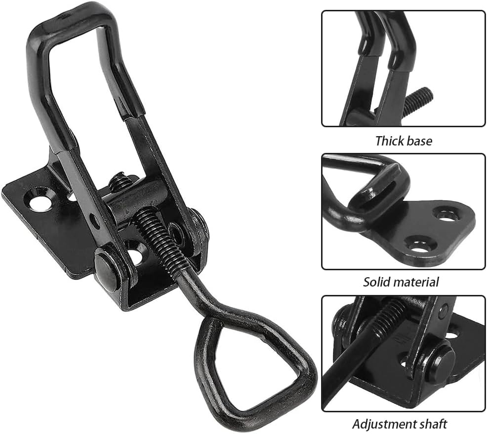 4 Pack Toggle Latch Clamp 4002 180KG Holding Capacity Toggle Latches with Lock-Hole Adjustable Heavy Duty Medium Latch for Lid Tool Box Cases (Black) (Black) image number 5