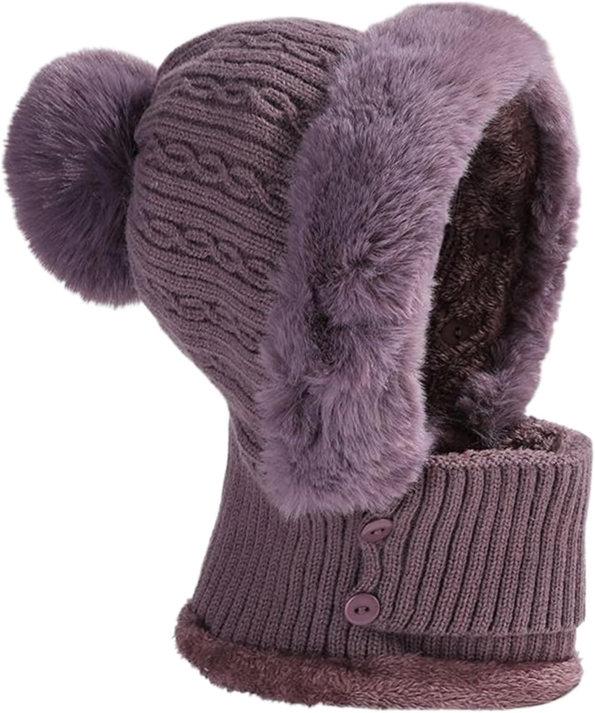 Winter Hats for Women,Knitted Face Cover - Winter Hat with Scarf | for Lady Grandma Mother Traveling Hiking Cycling Skiing Snowboarding Biking image number 2