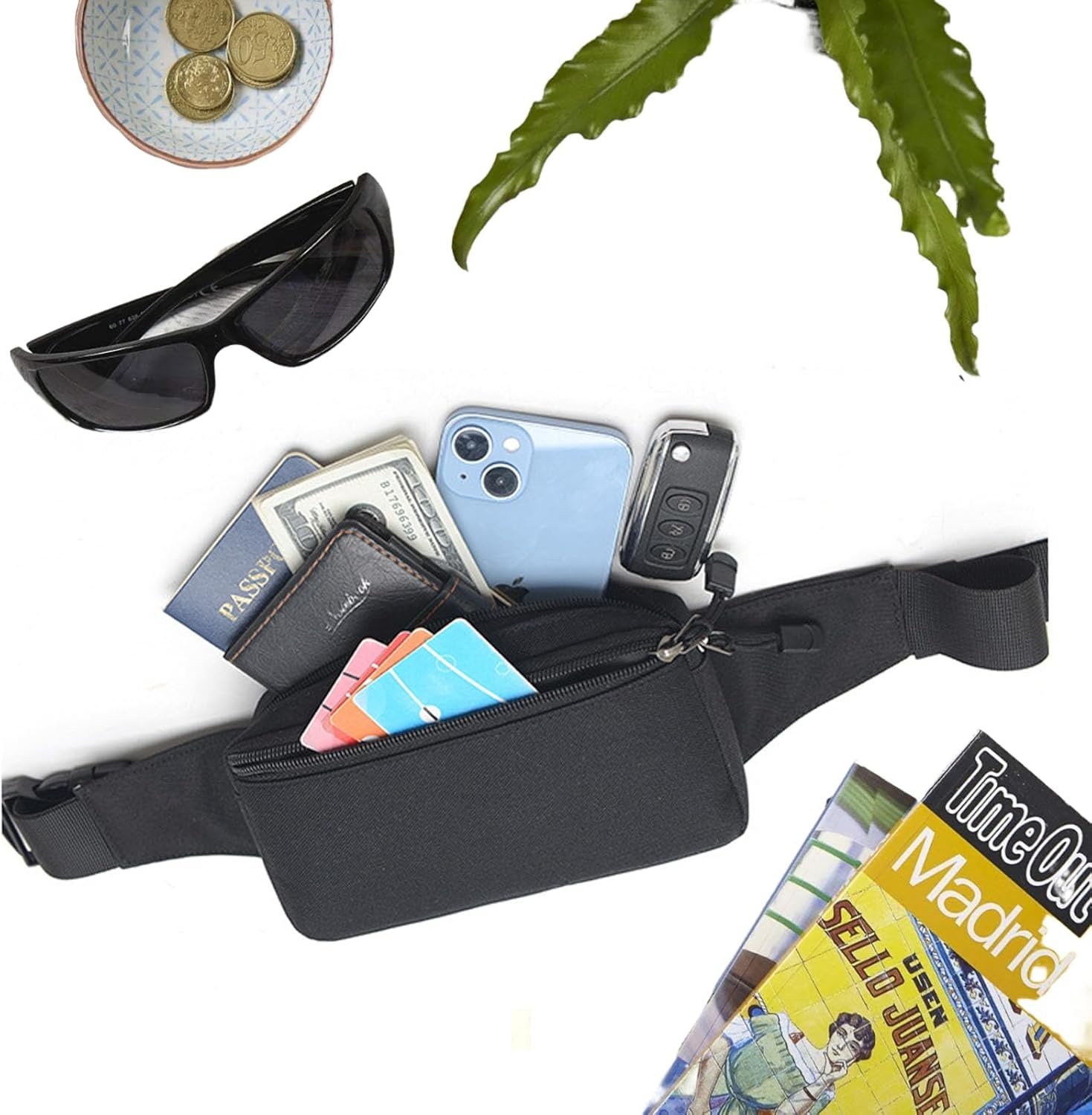 XHOMI Money Belt Running Belt for Men & Women with Adjustable Strap Waist Bag- Ideal for Keeping Your Cash, Credit Card, Passport, Phone Safe When Traveling (Black) image number 1