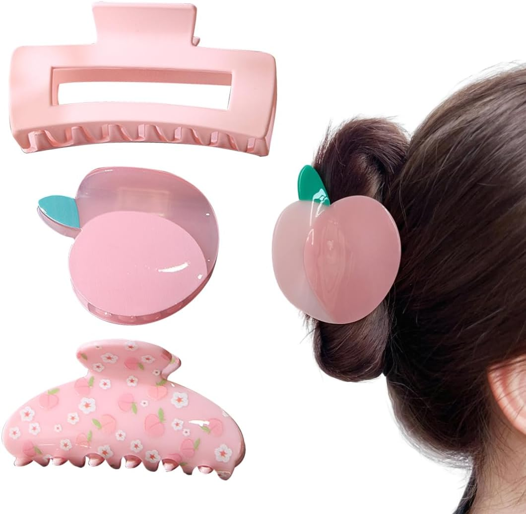 Pack of 3 Large Hair Clips, Hair Clips for Thick Hair, Non-Slip Hair, Jaw Clips, Hair Styling Accessories for Women, Girls, Hair Clips, Women, Girls, Peach Powder image number 4