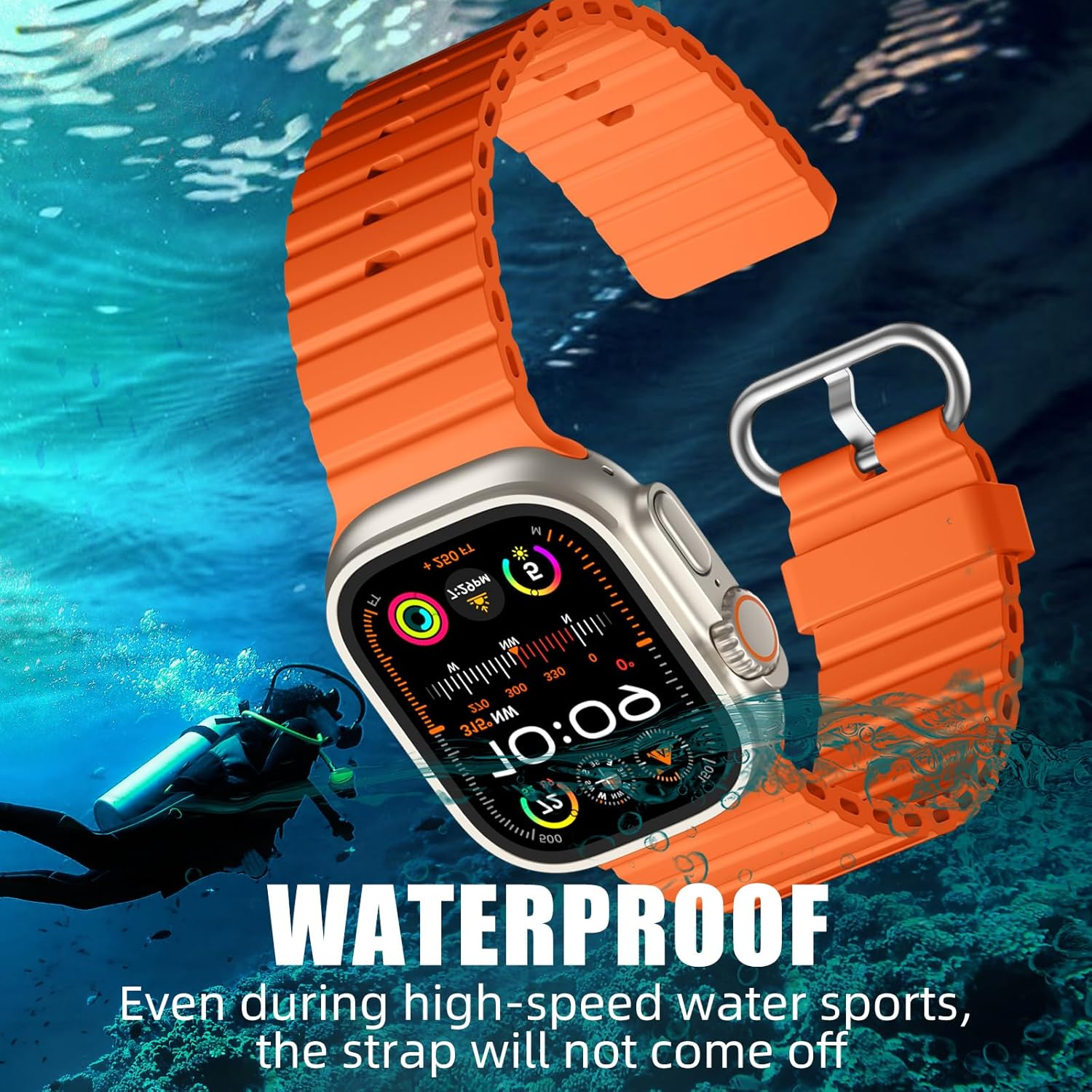 Witzon Ocean Sport Band - Compatible with Apple Watch Ultra 3/2/Ultra Band 49Mm 45Mm 46Mm 44Mm 42Mm for Men, Soft Silicone Waterproof Strap for Iwatch Series 11/10/9/8/7/6/5/4/3/2/1/Se/Ultra