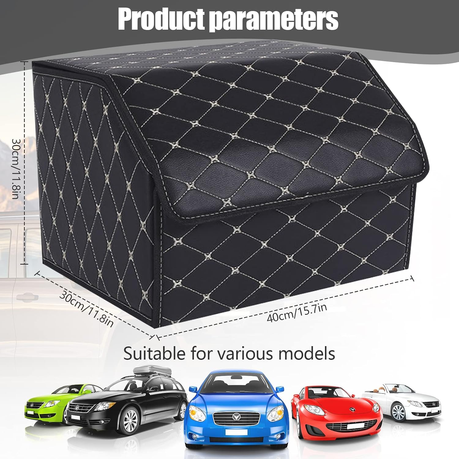 Car Trunk Organizer Multipurpose Leather Cargo Storage Box for Sedan SUV RV, Durable Collapsible Adjustable Auto Compartments Trunk Organiser (Black-Medium-Set of 1Pcs)