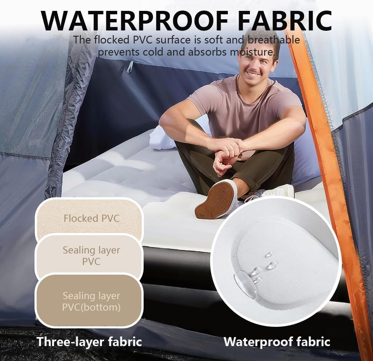 Queen Size Air Mattress,Built-In Air Pump,Automatic Inflating/Deflating PVC Waterproof Material,Skin-Friendly Flocking Surface,203&times;152&times;47Cm,300Kg MAX, Suitable for Family Camping image number 4