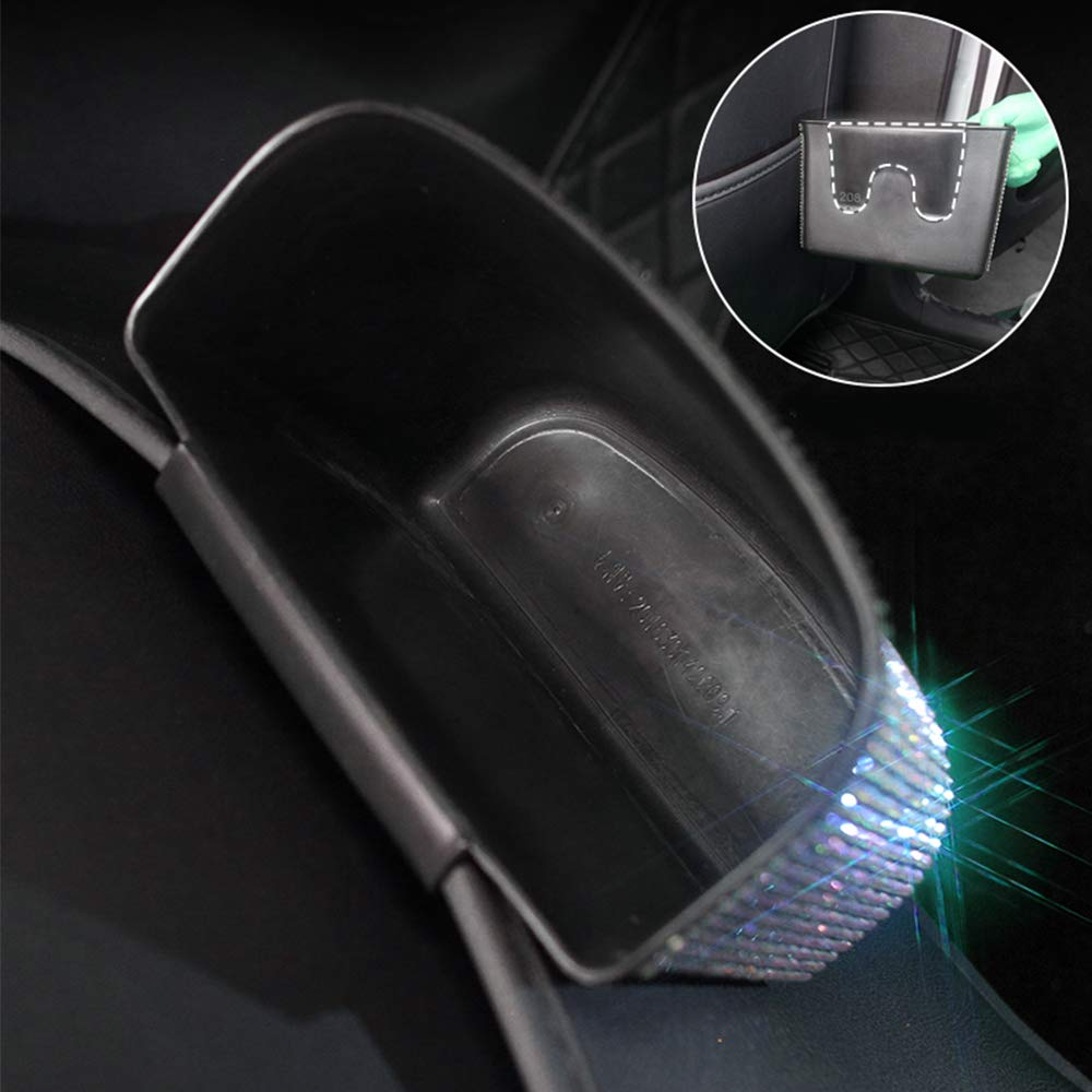 Idain Bling Crystal Car Trash Can Auto Hanging Car Trash Can Sparkling Storage Holder Litter Container for Vehicle Office Home (White Rhinestone) image number 3