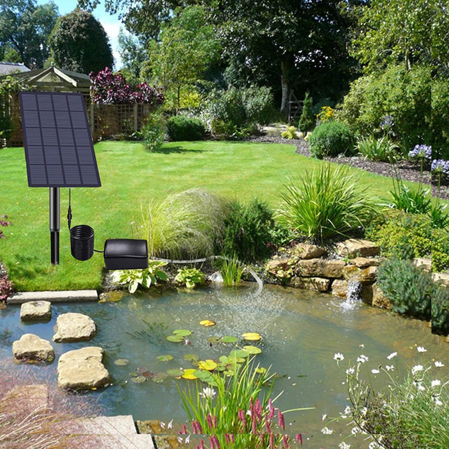 Solar Air Pump - Outdoor Pond Aerator Solar Operated - Water Circulation Quiet Tool with Bubble Stone for Fishing, Landscaping, Small Pools, Garden image number 6