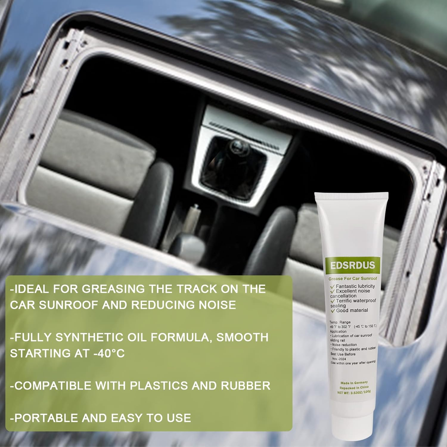 EDSRDUS Automobile Sunroof Grease 3.5OZ for Greasing & Cleaning the Track on the Car Sunroof & Reducing Noise Prolong the Life image number 4