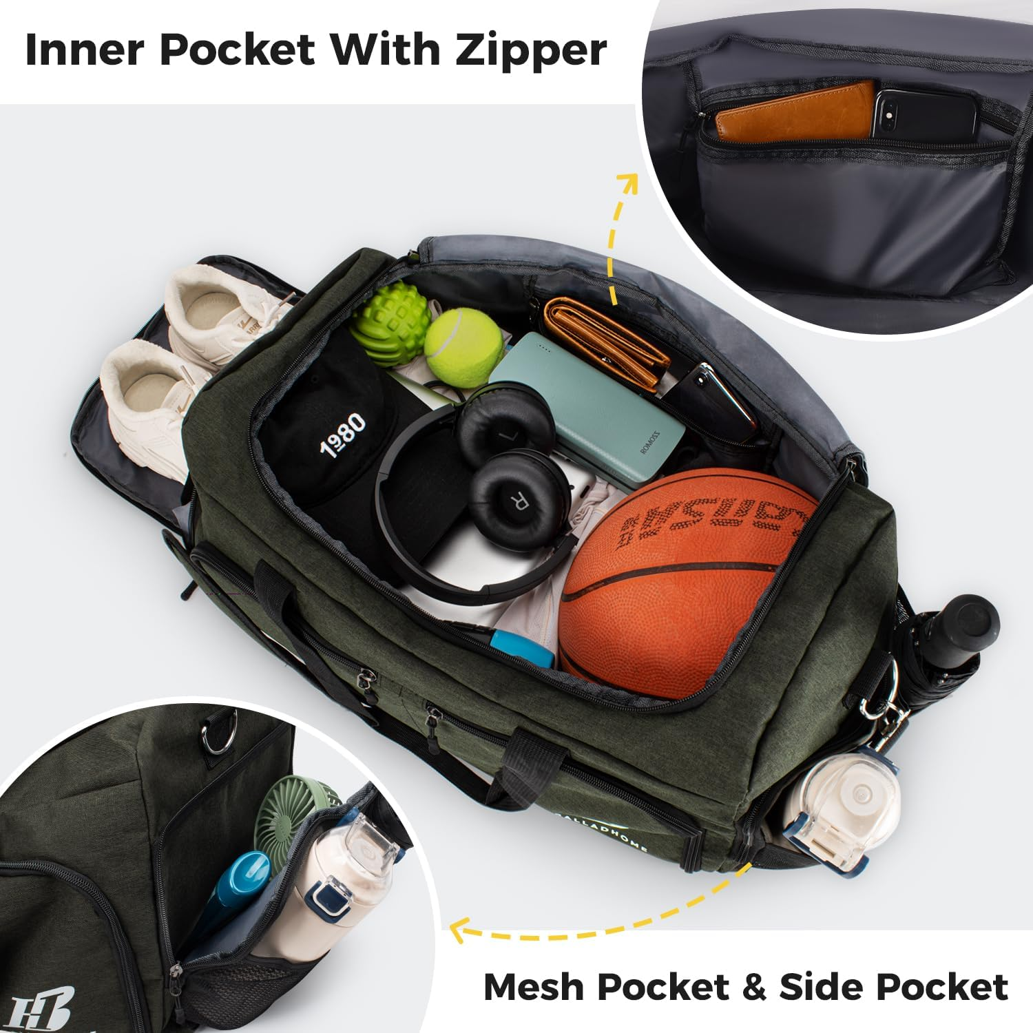 Gym Bag for Men Women Sports Gym Bag with Shoe Compartment and Wet Pocket Gym Duffel Bag Travel Bag Training Bag Weekender Bag for Sport Fitness Travel image number 2