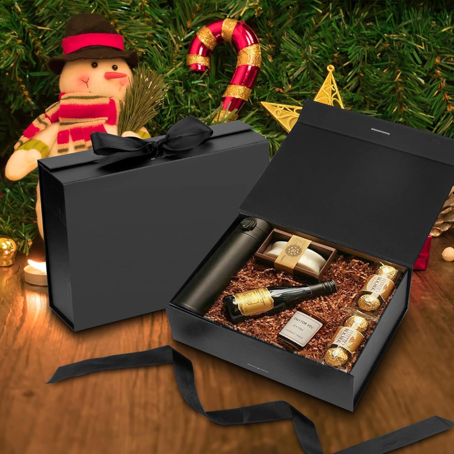 DAIYEE 5-Pack Large Magnetic Lid Gift Boxes with Ribbon Closure - 26X19X8Cm Luxury Black Decorative Packaging for Multi-Occasions image number 2