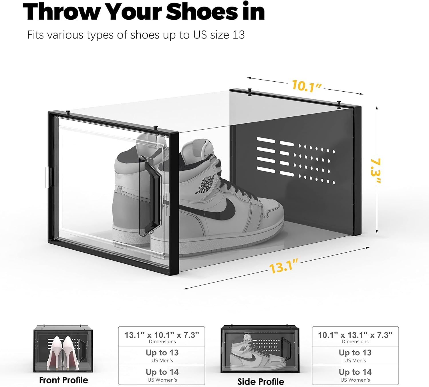 SEE SPRING 12 Pack Shoe Storage Box, Clear Plastic Stackable Shoe Organizer for Closet, Space Saving X-Large Sneaker Containers Bins Holders Fit up to Size 14 (Black)