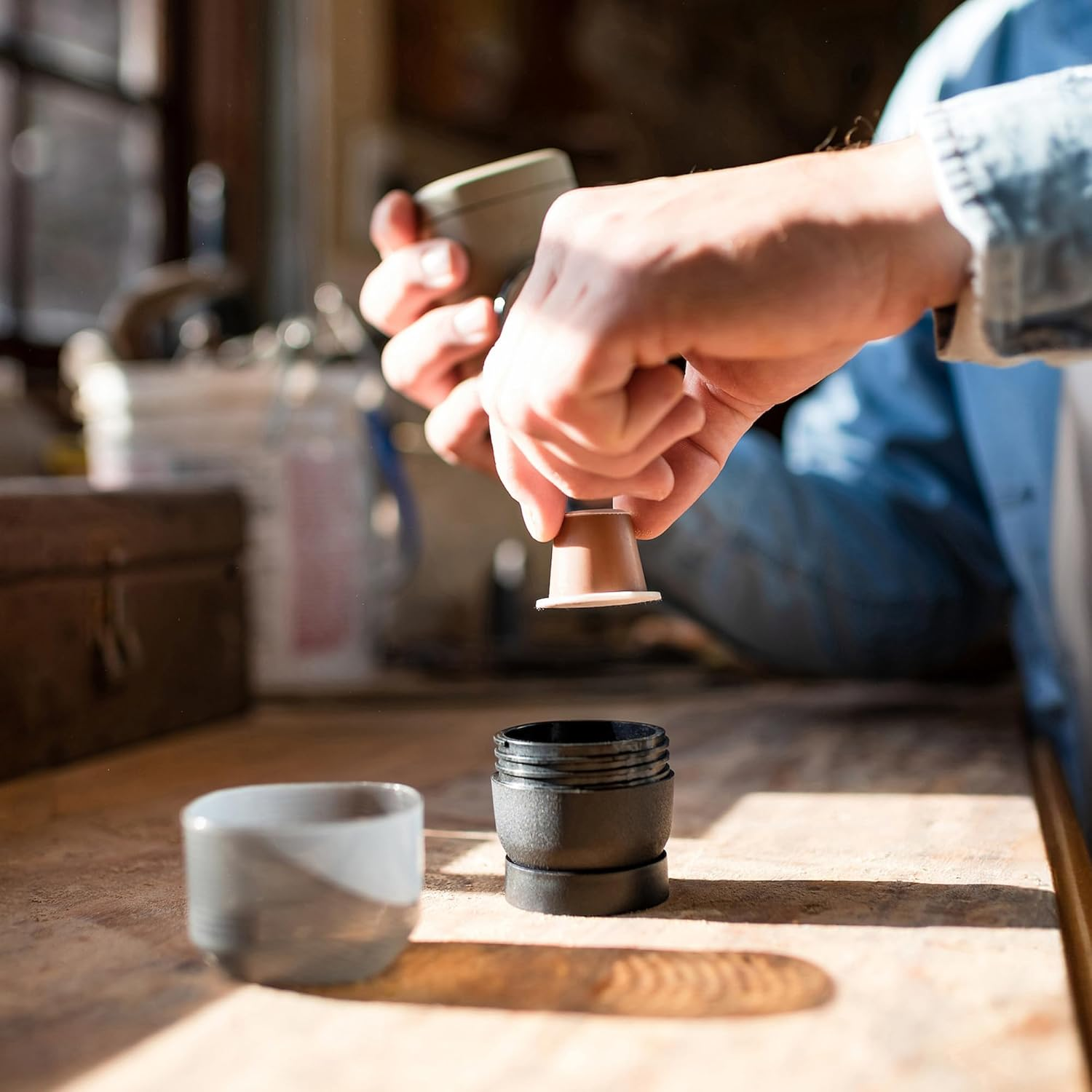 WACACO Minipresso NS2, Portable Espresso Maker Compatible with NS Original Capsules and Compatibles, Manually Operated, 18 Bar Small Handheld Coffee Machine for Travel, Camping image number 2