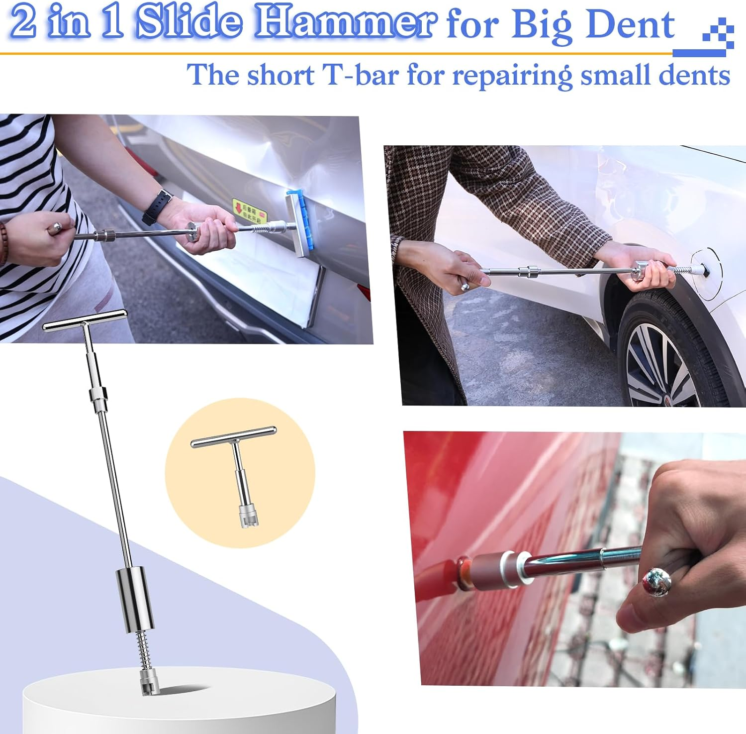 Auto Paintless Dent Removal Kit with LED Line Dent Board,Auto Body Dent Puller Car Dent Removal Tools with Golden Lifter,Glue Gun,Bridge Puller, T-Bar Puller,Rubber Hammer,Suction Cup,Tool Bag Ect