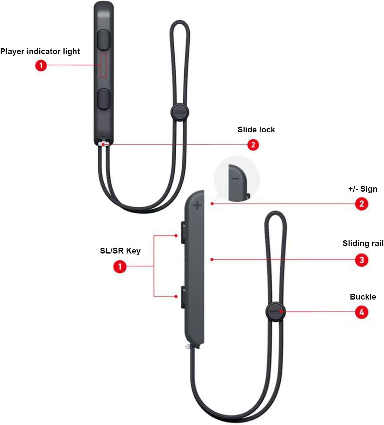 Luzcauwy Nintendo Switch Controller Wrist Strap, Metal Slide Adjustable Replacement Lanyard for Joy-Con, 2 Pack Black Portable Comfort Accessory image number 5