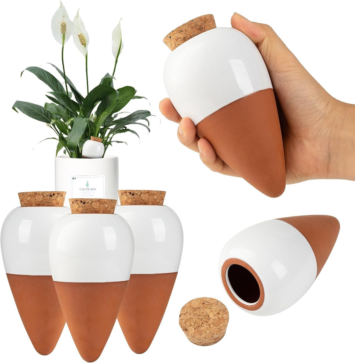 4 Pack Plant Self Watering Globes, Terracotta Watering Spikes, Slow Release Olla Pots Holds 16 Oz, Drip Irrigiation Olla System