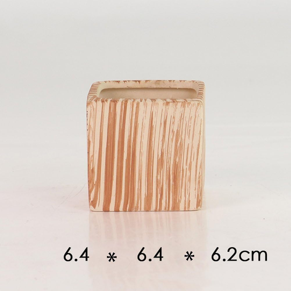 SUN-E 6In Set 3 Inch Ceramic Wooden Pattern Succulent Plant Pot/Cactus Plant Pot Flower Pot Container Planter Perfect Gife Idea image number 1