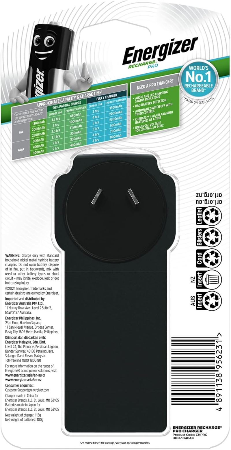 Energizer Recharge Pro Battery Charger (4 AA Rechargeable Batteries Included) image number 2